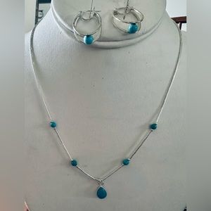 Mojave Turquoise Beaded Liquid Silver Necklace & perfectly matching Earrings NWT